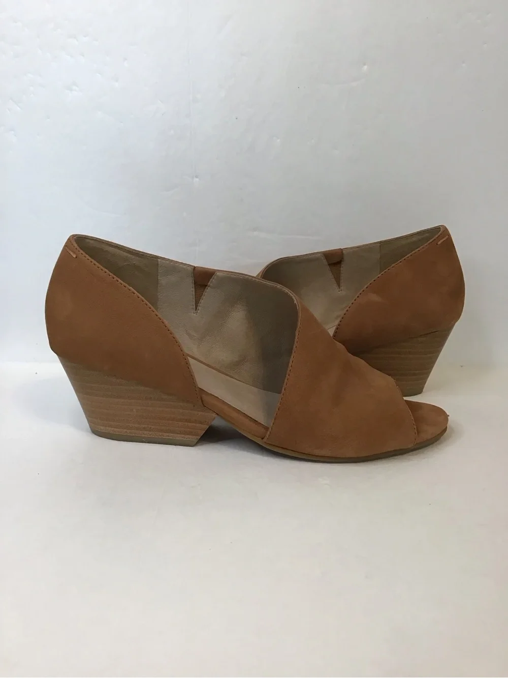 Eileen Fisher Women's Cognac Chestnut Suede D'orsay Open-Toe Wedge Heels 9